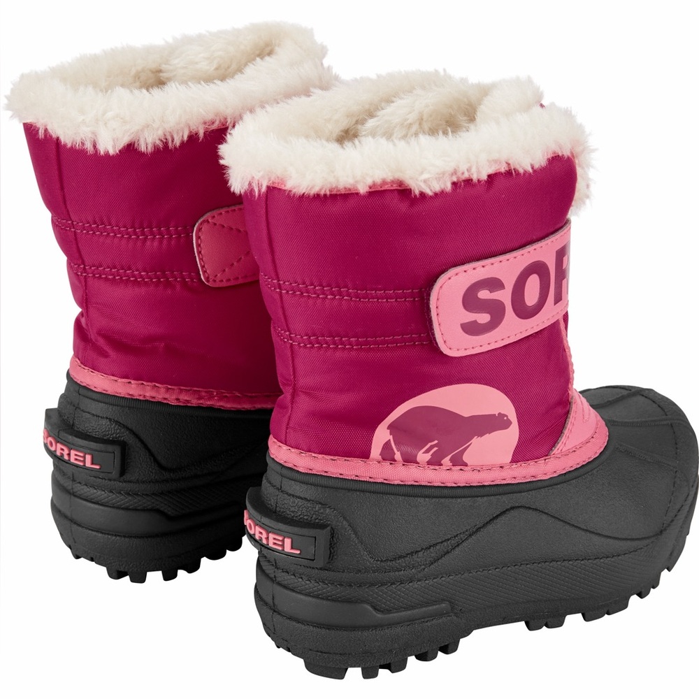Sorel Kids Hot Pink and Black Winter Boots with Faux Fur Cuff